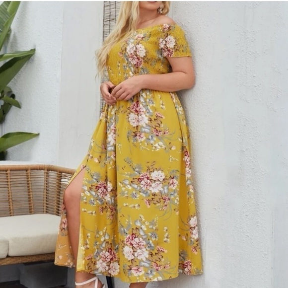 SHEIN Dresses & Skirts - SHEIN Super Cute Off-the-shoulder Floral Summer Dress with Front Slit Size 2X